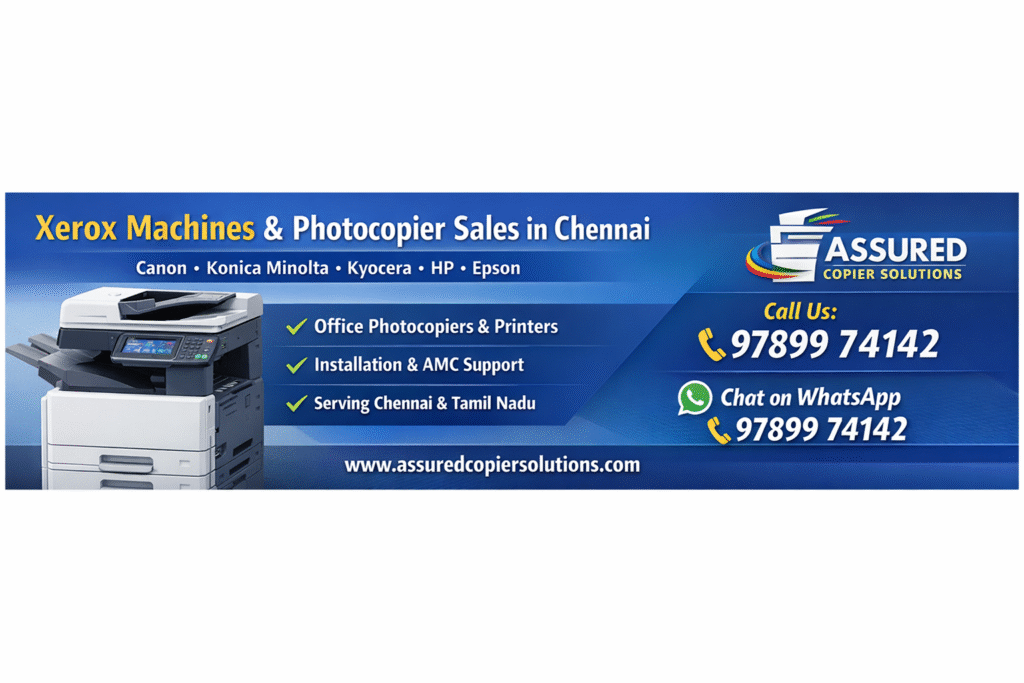 Buy Xerox machines and office photocopiers in Chennai. shop Canon, Konica Minolta, Kyocera, HP & Epson